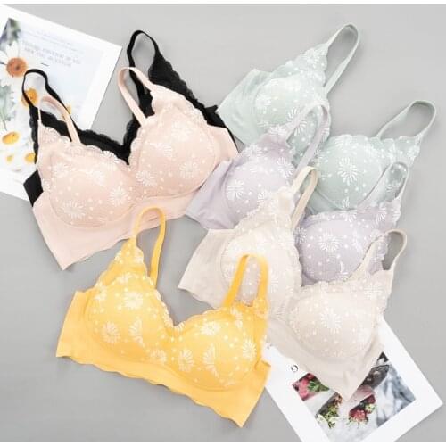 Seamless Bras for Women Underwear BH Sexy Bralette with Pad Wire Free Lace Floral Vest Top Plus Size M-2XL Push Up Bra