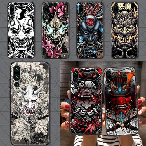 Japanese samurai oni mask Phone case For Huawei P Mate P10 P20 P30 P40 10 20 Smart Z Pro Lite 2019 black 3D cell cover pretty