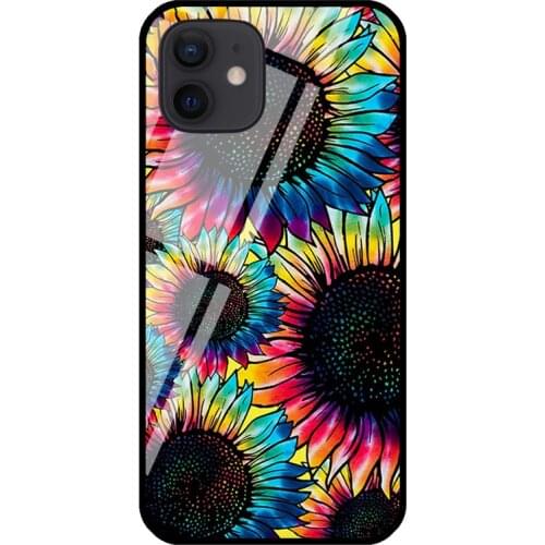 Tie Dye Hippie Sunflower Floral Pastel Tempered Glass Phone Case For iPhone 12 mini 11 Pro Max XS X XR 7 8 Plus SE 2020 Coque