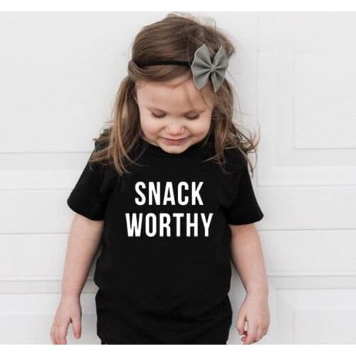 Snack Worthy Kids Funny Short Sleeve T Shirt Boys Girls Letters Printed T-shirts Fashion Children Casual O-neck Tees Tops Outfit