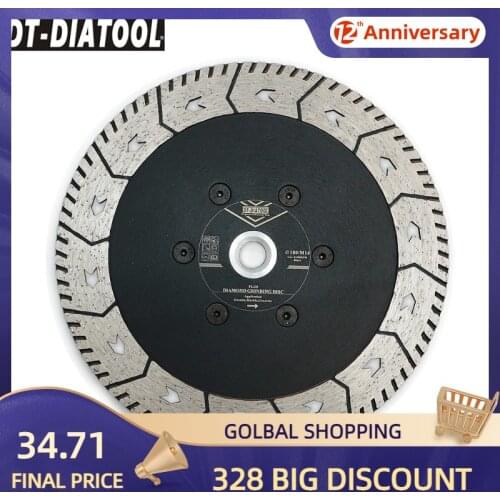 DT-DIATOOL 1pc Dia 7inch/180mm Diamond Cutting Grindng Disc with M14 Thread Dual Saw Blade for Grinding Granite Marble Concrete