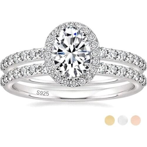 EAMTI 1.25CT 925 Sterling Silver Cubic Zirconia Bridal Rings Sets Oval Cut CZ Engagement Rings Wedding Band For Women