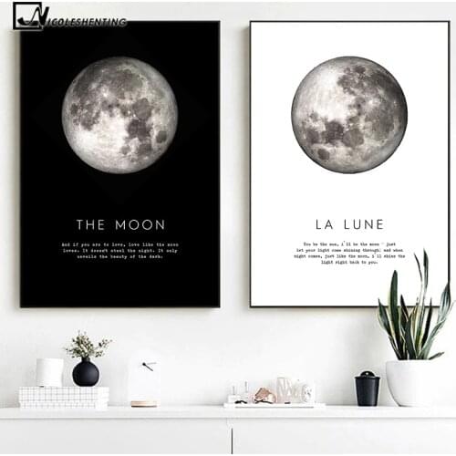 The Moon Quotes Canvas Poster Black White Wall Art Print Planet Painting Decorative Picture Modern Home Living Room Decoration