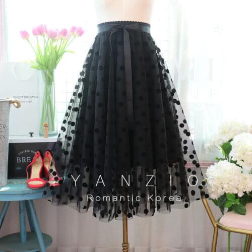 Gagarich Women Skirt 2021 Spring Autumn French Sweet Temperament Female Layers Stitching Polka Dot Pleated Fluffy Gauze Skirts