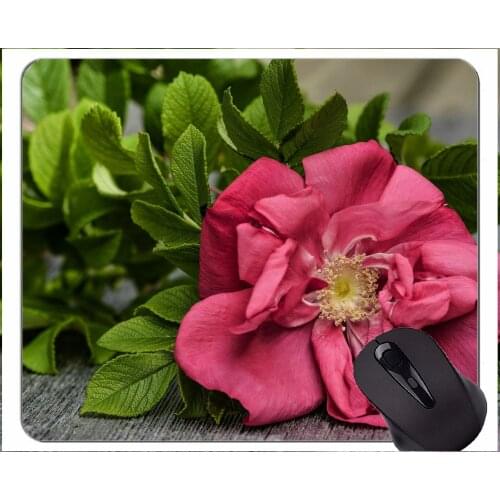 Gaming Mouse Pad Custom,Leaves earth rose flower -Stitched Edges
