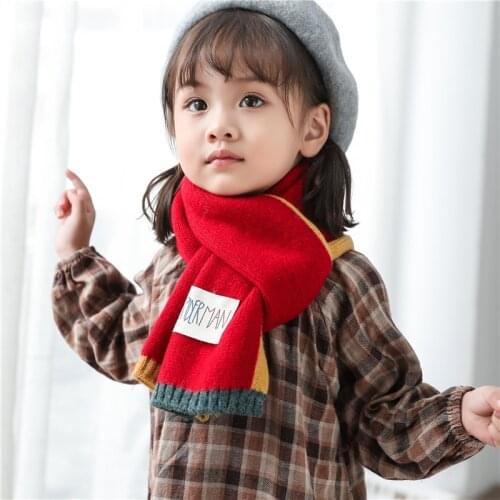 Autumn and winter new knitted wool childrens scarf thickened warmth and color matching parent-child boys and girls baby scarf