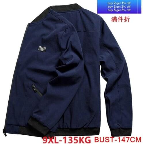Large size jacket 6XL 7XL 8XL 9XL autumn and winter mens long-sleeved lapel zipper pocket dark blue large casual sportswear jac