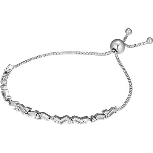 Glacial Beauty Sliding Bracelet Clear CZ 925 Sterling Silver Chain Bracelets for Women Fashion Silver 925 Bracelets Adjustable