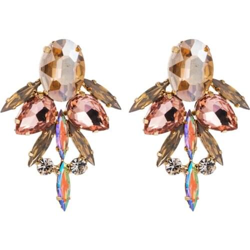 Luxury Full Glass Crystal Leaf Earrings For Women Statement Long ZA Earrings Jewelry Female Bohemian Ethnic Earrings Woman