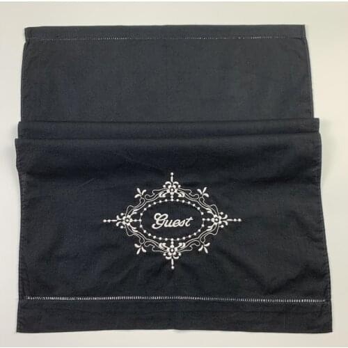 Set of 12 Fashion Black Cotton Guest Towels Hand Towels white Embroidery Floral Handkerchiefs Towel Hemstitchd Border 14x22-inch