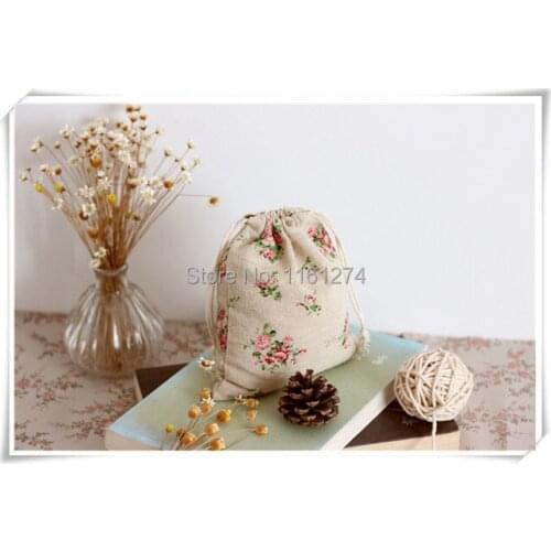 Wholesale 9x12cm 50pcs rose printing cotton Mini Bags wedding Gift bags Free Shipping