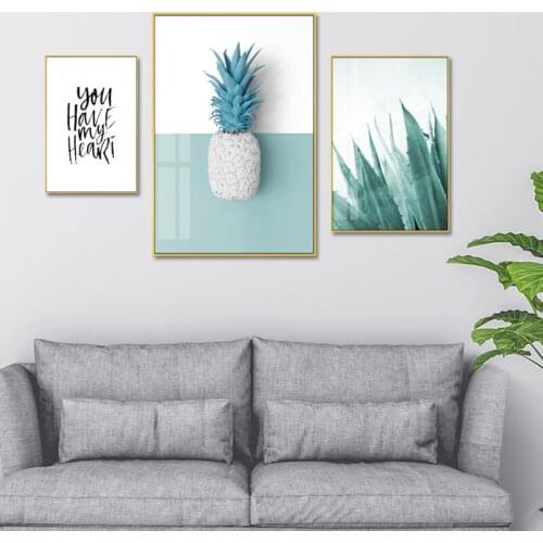 5 kinds of single spell plant posters modern mint green pineapple prints Nordic wall art canvas living room home decoration