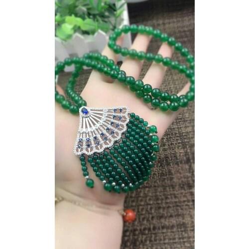 Authentic natural Brazilian emperor green jade girl fashion sweater chain jade necklace autumn and winter new