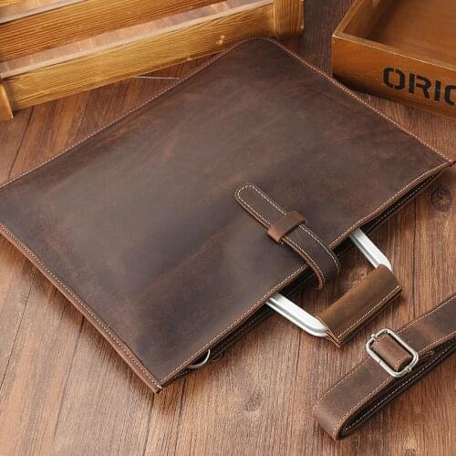 Zipper Briefcase Men Genuine Leather Bag Messenger Office Bags For Men Crazy Horse Leather Laptop Bag 13 Inch Maletines Hombre