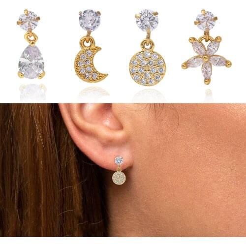 Stainless Steel 1Pc Cz Heart Flowers Helix Piercing Stud Earrings for Women Small Dangles Cartilage Earrings Piercing Jewelry