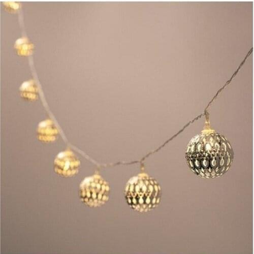 LED metal ball light string golden hollow out ball warm white light 5m 40 lamp battery Powered