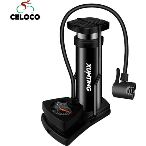 Aluminium Alloy Bicycle Pump with Gauge Foot Pedal Portable Floor Air Inflator External Hose Fits Presta Schrader Bike Foot Pump