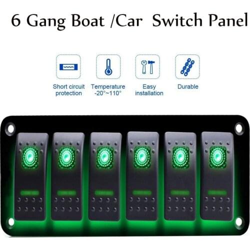 Waterproof 6 Gang Rocker Control Switch Panel Circuit Breakers for Car Marine Boat LED Switch Panel fit 12V~24V
