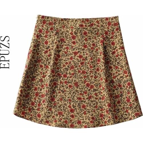 Womens Floral Skirts High Waist Retro Female Skirts Korean Style Summer Mini Skirts Vintage sexy Skirt Faldas 2021