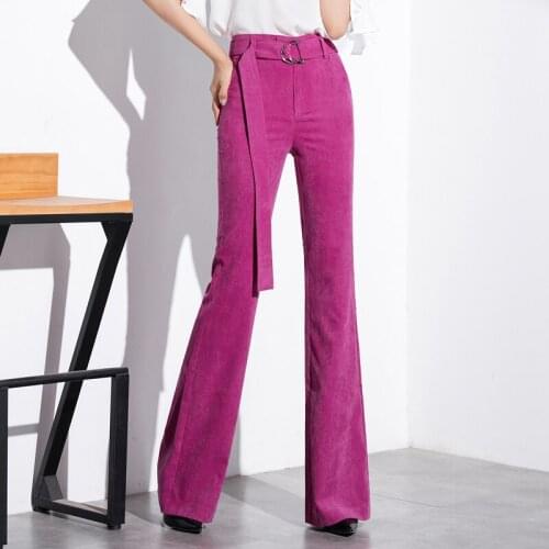 2018 Spring Fashion Womens Velvet High waist casual pants corduroy pants trousers Flare pants stretch Slim large size trousers