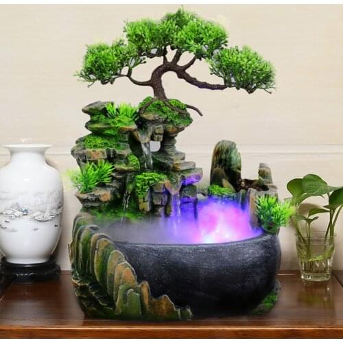 1PC Mini Desktop Fountain Waterfall Small Rockery Feng Shui Wheel Greenery Home Decoration Humidifier Desk Decoration Gifts
