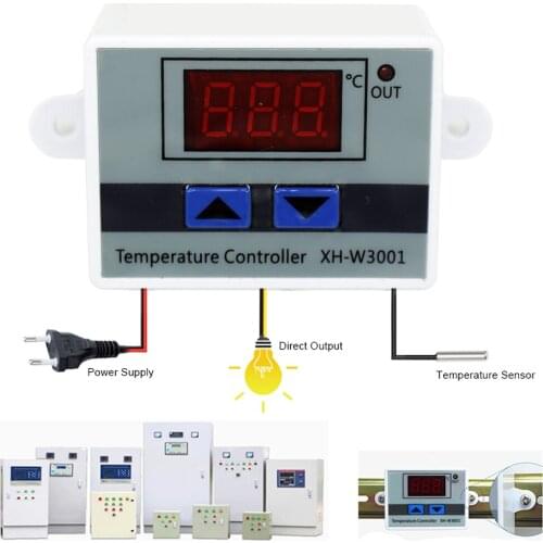 10A 12V 24V 220V AC Digital LED Temperature Controller XH-W3001 For Incubator Cooling Heating Switch Thermostat NTC Sensor