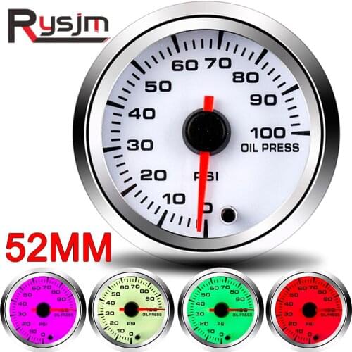 2" 52mm 7 Colors Changeful Backlight Oil Pressure Gauge 0~100 PSI With Oil Press Sensor Motorcycle Car Meter 12V Stepper Motor