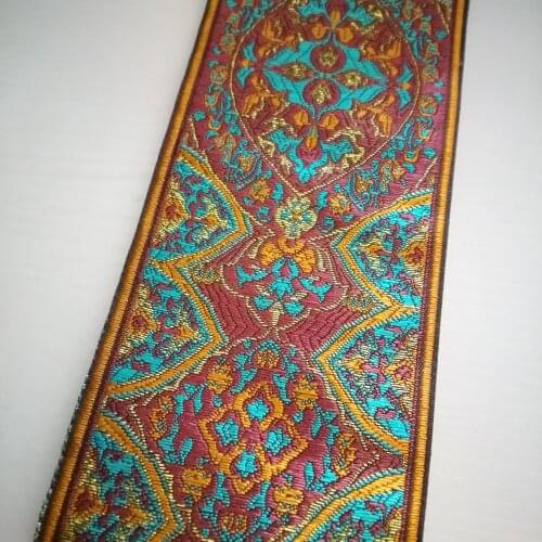 230cm Long 9cm 90mm 3-5/8' Filigre Golden Wine Turquoise Folk Ethnic Webbing Curtain Laciness National Jacquard Woven Ribbon