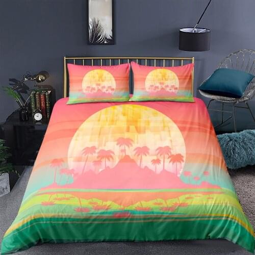 3D Island Sunrise Printed Duvet Cover&Pillowcase Landscape Bedding Set Adult Child Bedroom Bedclothes 2/3 Pcs Home Textiles