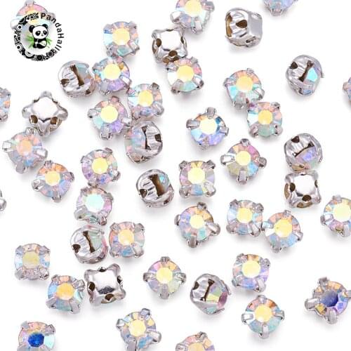 50pcs Square Brass Crystal AB Grade A Rhinestone Beads Montee Beads for Jewelry Making 3.8~4x3.8~4mm Hole: 1mm