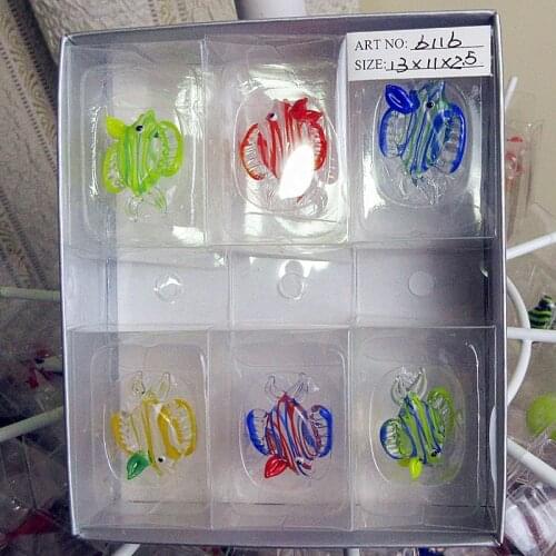 6pcs Custom Handmade Miniature cartoon animal figurines Aquarium Decoration accessories clear colored Glass fish statues pendant