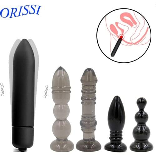 ORISSI 5pcs/set Anal Plug Dildo Butt Plug Massager Anus Stimulation G spot Bullet Vibrator Anus Sex Toys for Women Men Gay