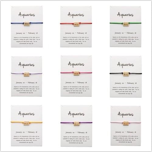 12pcs White Card Fashion Jewelry 12 Constellation Zodiac Aquarius Lucky Rope Bracelet Bangles For Women Accessories