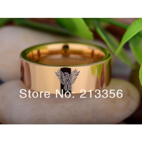 Free Shipping UK Russia Brazil USA Hot Selling 8MM Golden Pipe Military Army Phoenix Mens Fashion Tungsten Carbide Wedding Ring