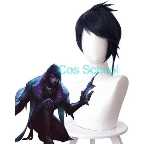 Cos School Aphelios Wig LOL League of Legends Aphelios Cosplay Wigs Blue Short Hair+Wig Cap Halloween Game Play Wigs