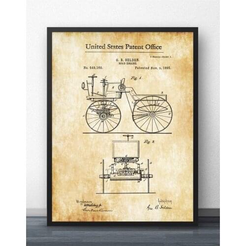 Road Engine Patent Blueprint Wall Art Paint Wall Decor Canvas Prints Canvas Art Poster Oil Paintings No Frame