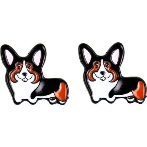 Daisies Pembroke Welsh Corgi Shaped Enamel Stud Earring Cute Animal Dog For Women Girls Wedding Party Fashion Jewelry
