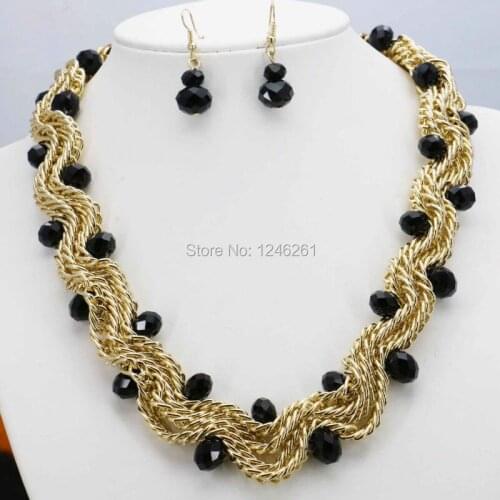 Hot Sale Ornaments Chain Glass Crystal Beads Necklaces&Earrings Sets Christmas Gifts For Women Girls 18inch DIY Jewelry Making