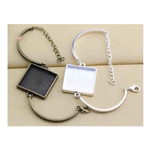 10kits 25mm Square Bracelets Base Bezel Trays Blank Setting Handmade Curved Connector For DIY Jewelry Bracelet браслеты женские