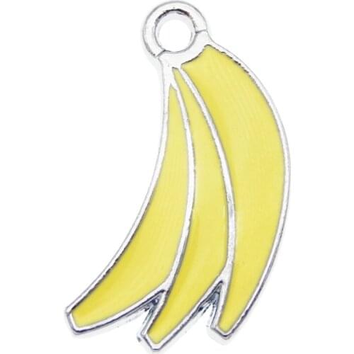 Julie Wang 5PCS Enamel Yellow Banana Charms Alloy White K Tone Artificial Fruit Pendants Bracelet Jewelry Making Accessory