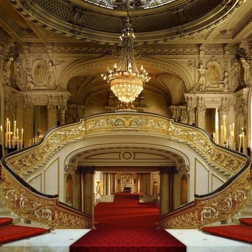Royal Red Carpet Double Staircase Castle Palace Chandeliers photography backgrounds Computer print wedding photo backdrop