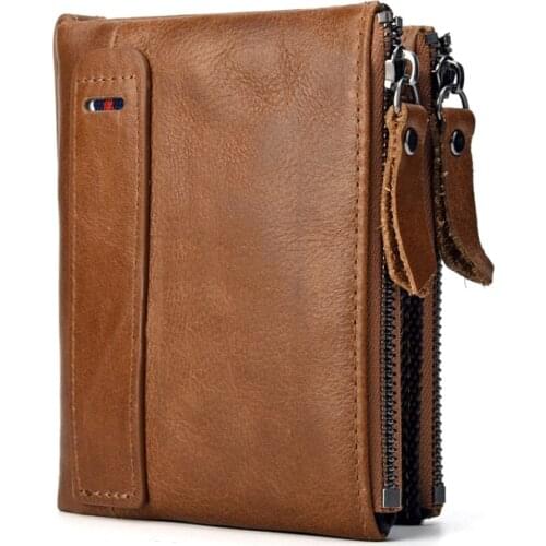 2018 Vintage Genuine Cow Leather Men Wallet Fashion Coin Pocket Zipper&Hasp Organizer Wallects High Quality Male Card ID Holder