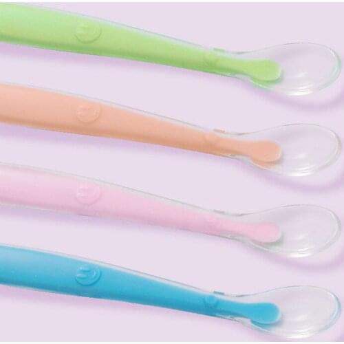 Hot Sale Baby Soft Silicone Spoon Candy Color Temperature Sensing Spoon Children Food Baby Feeding Tools