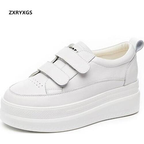 Best Sale 2020 New Spring Light Comfort Thick-Soled Platform Shoes Woman White Shoes Casual Sneakers Soft Genuine Leather Shoes