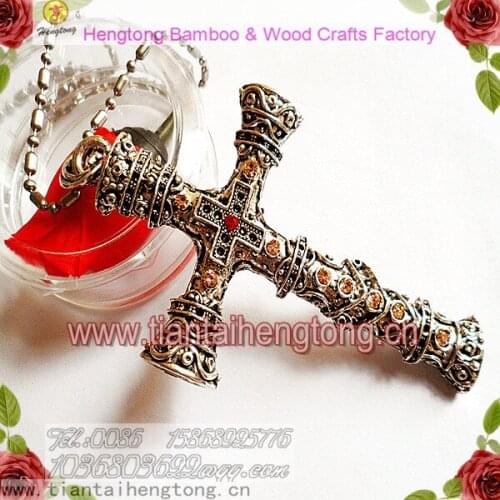 [Mix 16USD]fashion new style bling peach rhinestone cross necklace/alloy cross pandant necklace retro temperament necklace