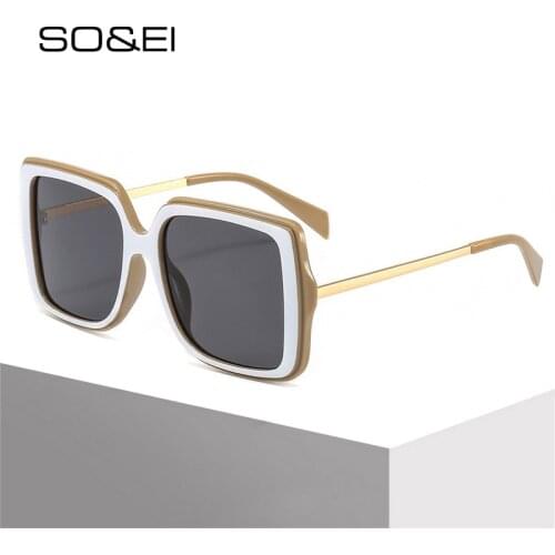 SO&EI Fashion Oversized Square Sunglasses Women Vintage Gradient Lens Eyewear Men Leopard Pink White Sun Glasses Shades UV400