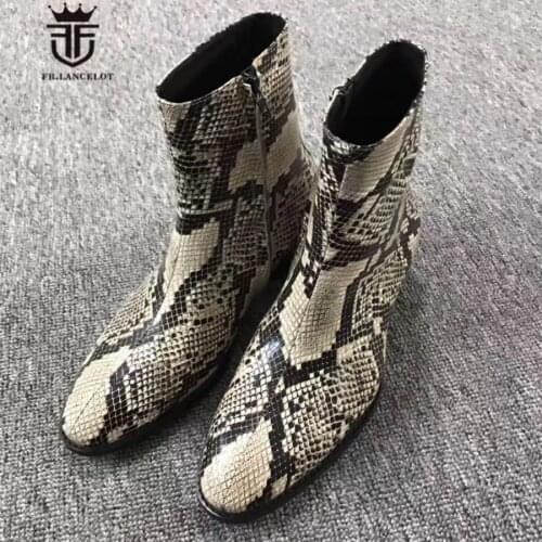 Exclusive Personalized Handmade Embossed Serpentine High Top Denim Chelsea Boots Western Luxury Wedge Men Zip Boots