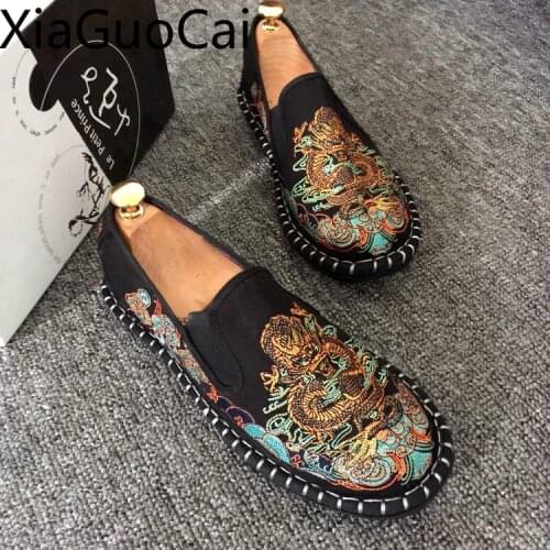 Embroidered Mens Casual Loafers Summer Fashion Slip on Male Canvas Shoes Lightweight Breathable Flat Shoes
