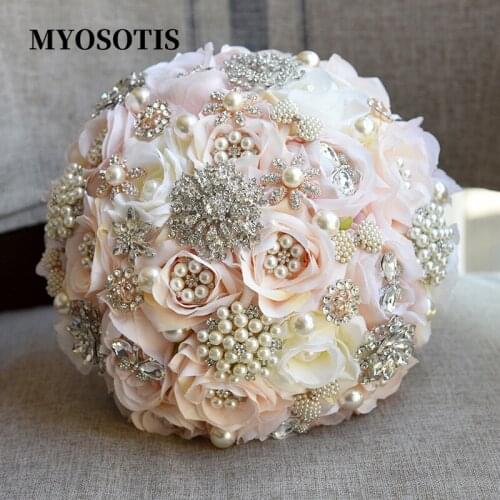 New Arrival Romantic Artificial Rose Wedding Bouquets Rhinestone Bridal Bridesmaid Holding Flowers Marriage Accessories