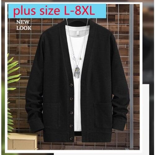 New Arrival Suepr Large Cardigan Coat Men Casual Jacket Fashionable Spring Autumn Computer Knitted V-neck Black Plus Size L-8XL